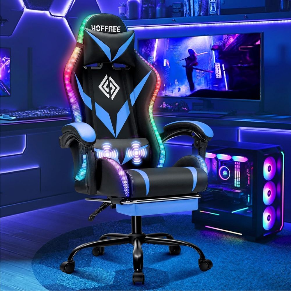 Rgb Gaming Chair - RGB-Gaming-Stuhl mit Massage und LED-Beleuchtung, ergonomischer