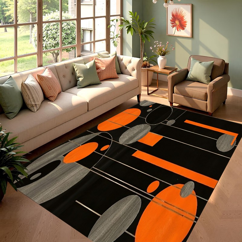 Esports Gaming Hotel - Gaming-Zimmer Schwarz-Orange Geometrischer Teppich Rutschfest Waschbar