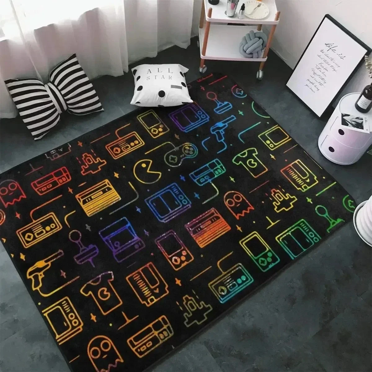 Esports Gaming Hotel - Gaming-Teppich Esports Schwarzes Controller-Pixel-Design Rutschfeste Bodenmatte